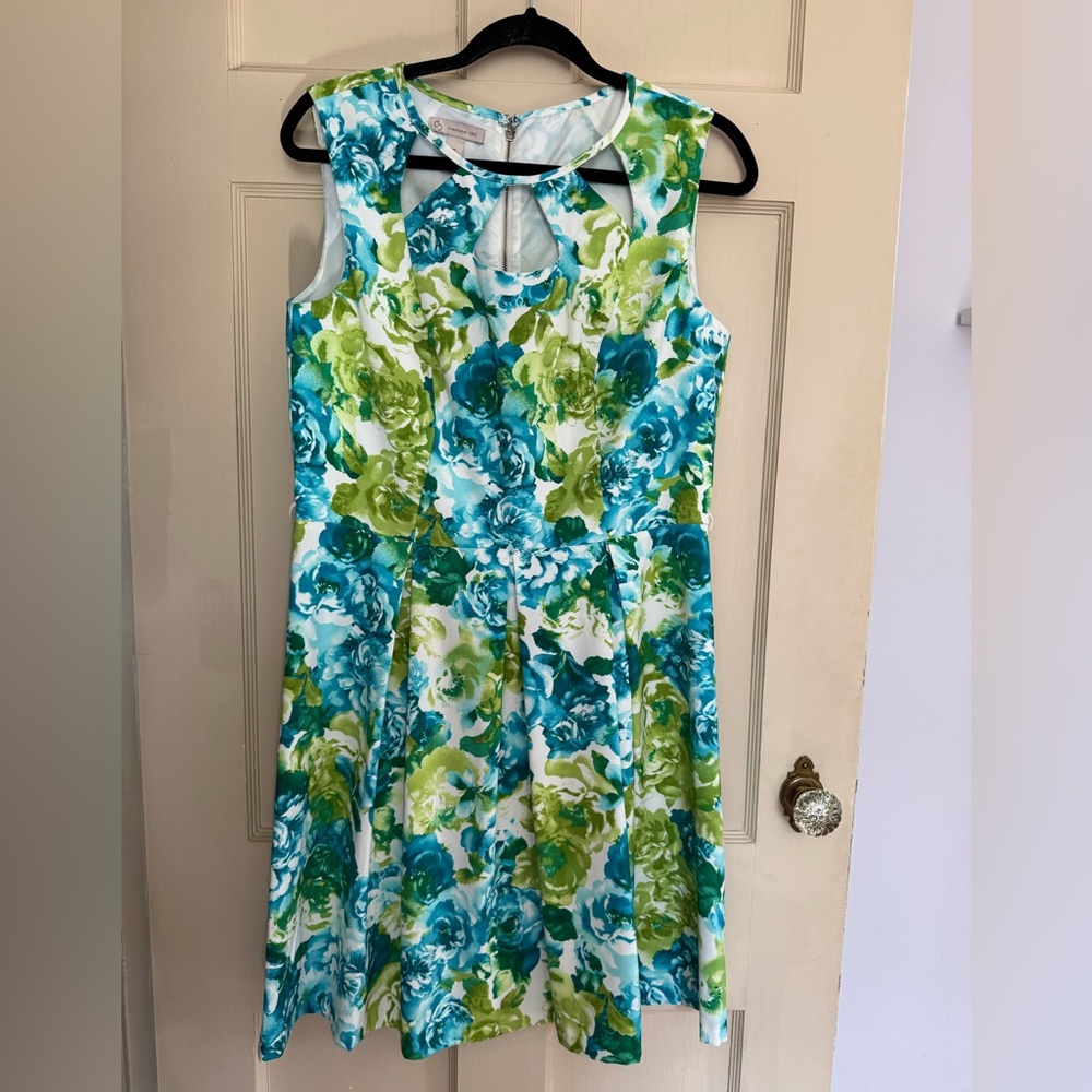Dressbarn Green Blue White Floral Spring Cocktail Dress